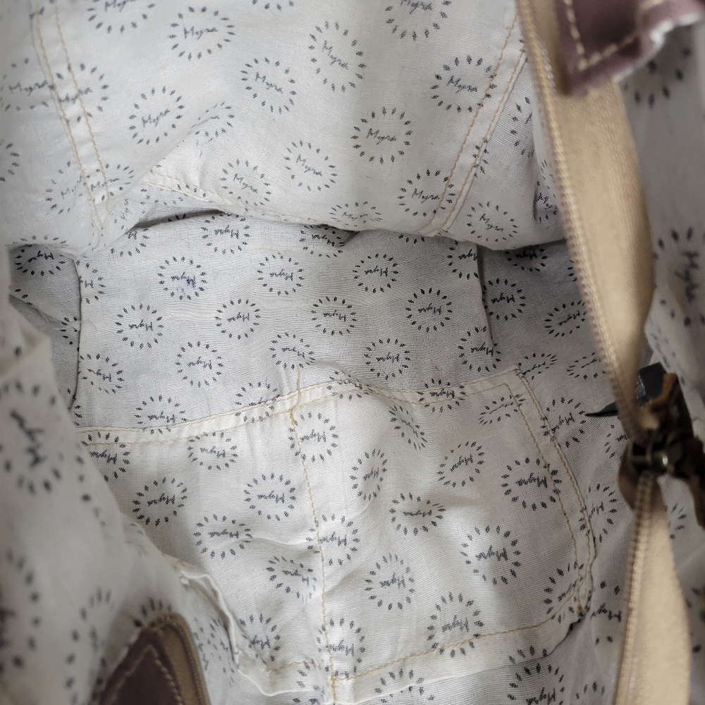 Myra EUC Ace Cowhide Canvas Messenger Bag Leather Straps Bohowestern Aztec Retro - Picture 4 of 16